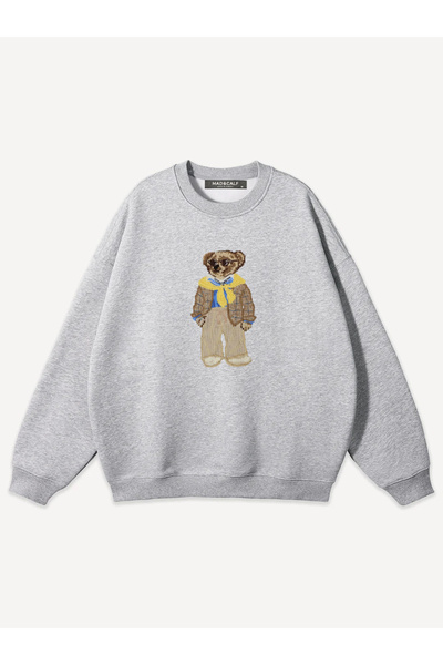 Mad&Calf Unisex Teddy Guy Printed Crew Neck Oversize Sweatshirt