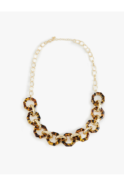 Koton Leoparlı Geometrik Detaylı Zincir Kolye