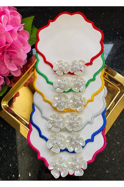 ELÇİÇEK HOME منديل تقديم، منديل كوكتيل، منديل تقديم القهوة 6 قطع