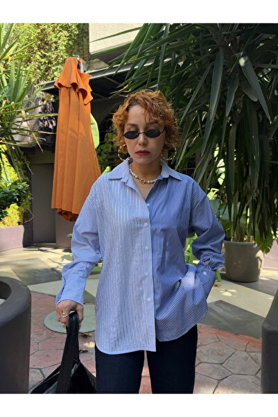 Bak'ap Cămașă din poplin cu dungi cu imprimeu cu piatră strălucitoare premium