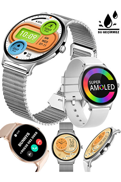 Bunnys iPhone 17 Pro Max Uyumlu Su Geçirmez Akıllı Saat Metal Kordon Amoled E...
