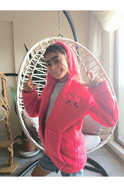 Star Pop Cardigan din fleece de pluș pentru fete, cu glugă, cu buzunare cu fe...