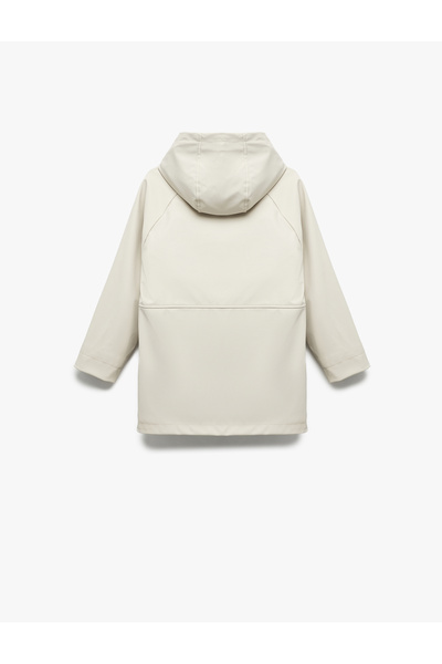 Koton Long Sleeve Hooded Raincoat with Flap Pockets and Zipper Closure