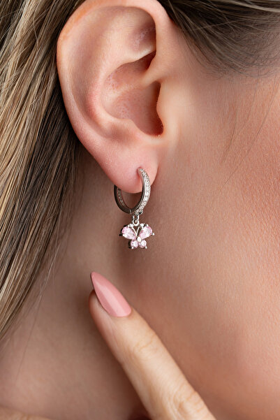 SAKLI TAKI 925 Ayar Gümüş Halkalı Kelebek Küpe