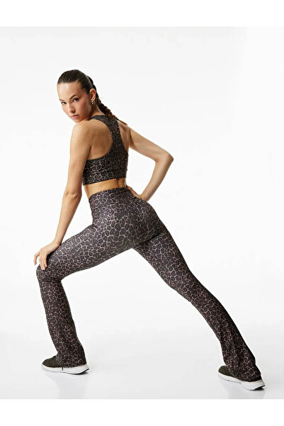 Koton Γυναικείο κολάν με λεοπάρ στάμπα ισπανικό καφέ αθλητικό κολάν 6Wak40020Nk