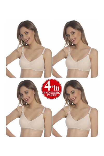 Ebru 4-Pack Luxury Combed Cotton Interlaced Gathered Sponge Bra Without Under...