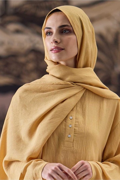 Imannoor Plain Yellow Naia Cotton Shawl 70X210