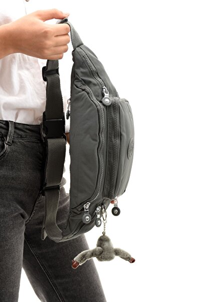 H&D COLLECTİON Unisex Dark Gray Clinker Fabric Dark Gray Colored Water Resistant Adjustable Waist and Shoulder Bag