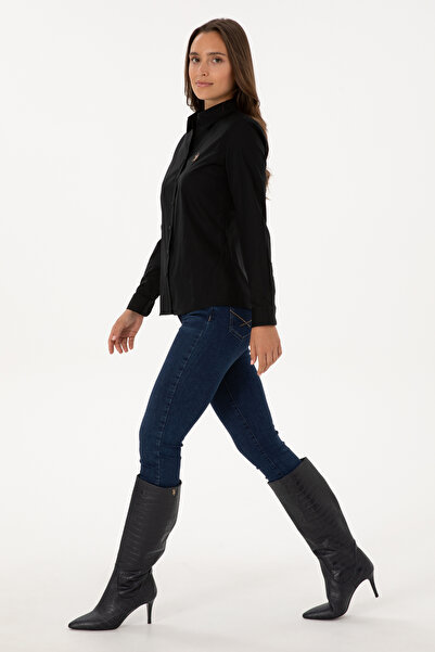 U.S. Polo Assn. Cămașă neagră cu mânecă lungă basic pentru femei 50308038-VR046