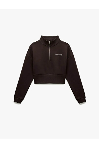 Koton Hanorac de damă din bumbac cu jumătate de fermoar maro 6Wal10201Ik