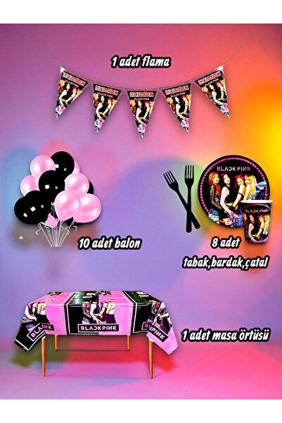 partylady مجموعة صغيرة بتصميم بلاك بينك تتسع لـ 8 أشخاص - لحفلات أعياد الميلا...