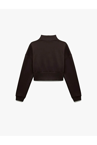 Koton Hanorac de damă din bumbac cu jumătate de fermoar maro 6Wal10201Ik