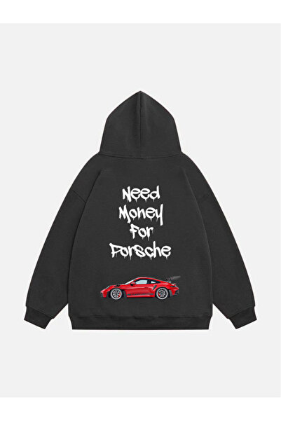 Mad&Calf Unisex Need Money For Φούτερ με κουκούλα με στάμπα, φλις, oversize