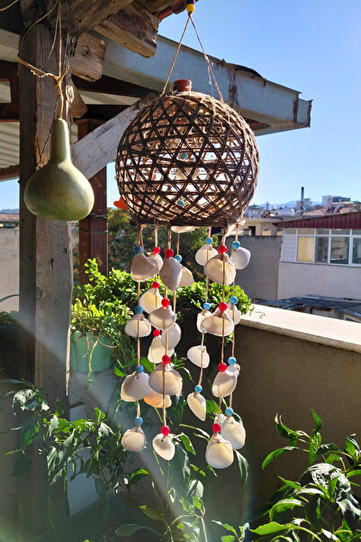 incirop Littup Deniz Kabuklu Rüzgar Çanı Hasır Kafesli Ağaç Süsü