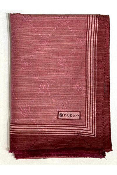 Vakko Şal din bumbac monogramat cu borduri din mătase 41540-Rose Dried