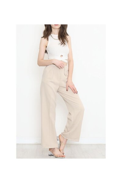 civetta Pleated Waist Palazzo Trousers Beige - 20856.683