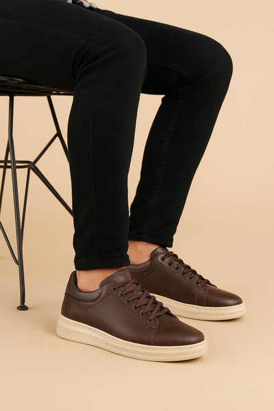 Bonjey Men's Brown Faux Leather Casual Sneaker – Comfortable Sole, Modern Design, Stylish Sports Shoes