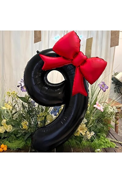 DÜVENCİ TİCARET 2'li Set Büyük Siyah rakam fiyonk kurdale folyo yaş balon set