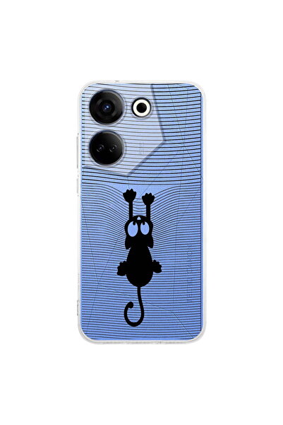 PrintiFy Tecno Camon 20 Pro İle Uyumlu Çizgi Kedi Baskılı Tasarım Kamera Koru...