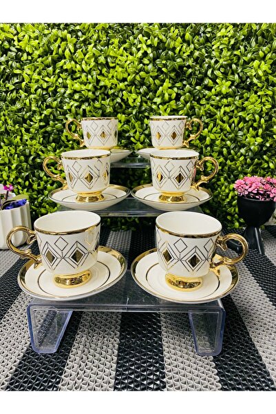 LİLA HOME Gold Patterned Cup Set for 6 People