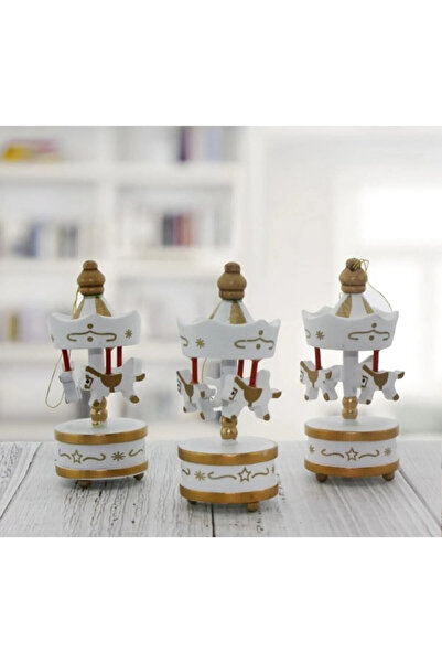 Butik مجموعة ديكور نوستالجيك من آيلا ديزاين مكونة من 6 قطع على شكل حصان دوار صغير باللون الأبيض