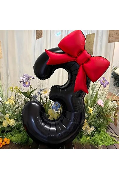 DÜVENCİ TİCARET 2'li Set Büyük Siyah rakam fiyonk kurdale folyo yaş balon set