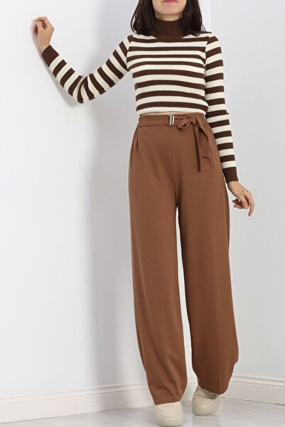 civetta Buckle Palazzo Trousers Light Brown