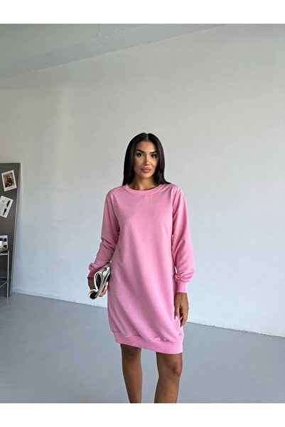 STYLENEST Crew Neck Long Sleeve and Long Women's Tunic Pink Comfortable Fit