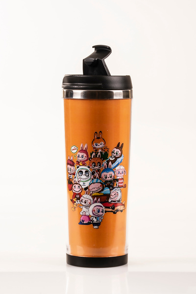 MUKKO HOME كوب فولاذي مزخرف من لابوبو - 360 مل |   غطاء مانع للتسرب، وعاء داخ...