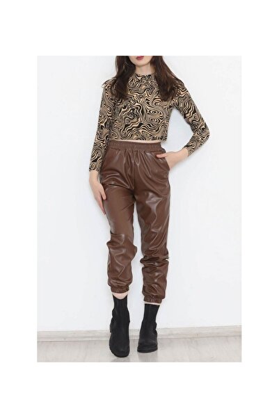 civetta Elastic Leg Leather Trousers Brown