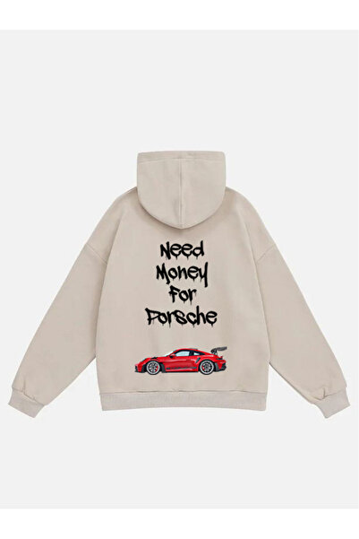 Mad&Calf Unisex Need Money for Printed Hooded Fleece Oversize Sweatshirt