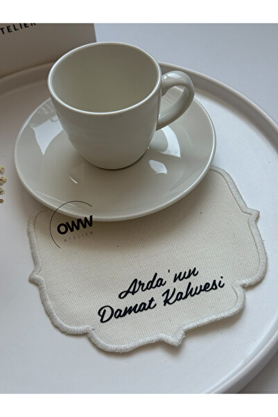 Huyendo Damat Fincan Peçetesi Baskılı (Beyaz Kenarlı-Siyah Baskı)