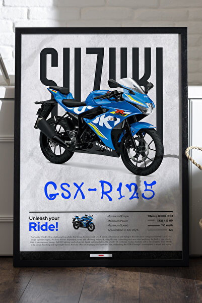 Duvarda Poster Suzuki GSX-R125 cu ramă din lemn negru, pictură decorativă de ...