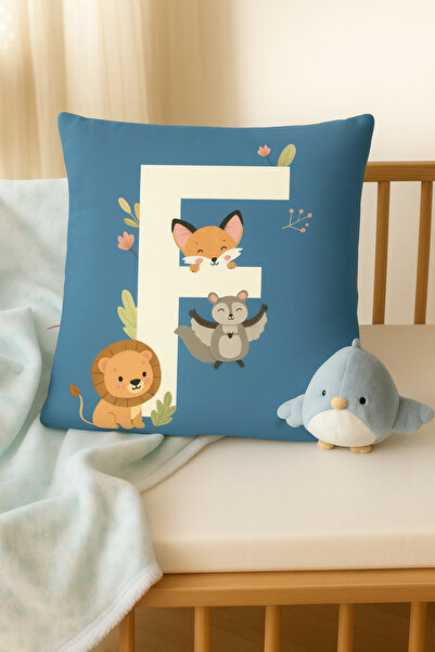 ALAMODECOR Husă pentru pernă pentru băieți, cu două fețe, digitală, cu imprimeu culoare albastră, litera A