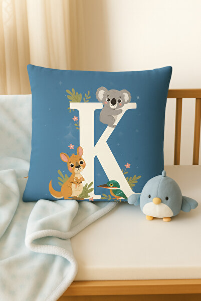 ALAMODECOR Двойна дигитална печатна калъфка за възглавница за момчета, синя с буква K