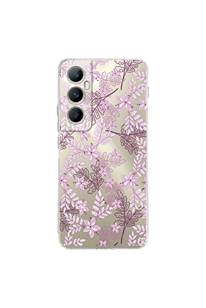 PrintiFy Realme C65 İle Uyumlu Floral Pudra Baskılı Kamera Korumalı Şeffaf Kılıf