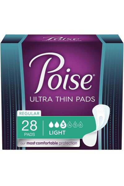POİSE فوطة صحية فائقة النحافة وخفيفة الامتصاص لسلس البول، عادية - عبوة من 28 ...