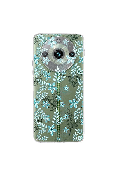 PrintiFy Realme 11 Pro Plusİle Uyumlu Floral Su Yeşili Baskılı Kamera Korumalı Şeffaf Kılıf