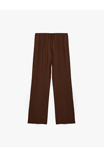 Koton Wide Leg Comfortable Fit Waist Tie Crinkle Viscose Pants