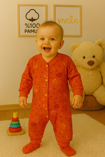 Vivolas 100% Organic Cotton Baby Rompers Set of 2 Gray & Brick Long Sleeve