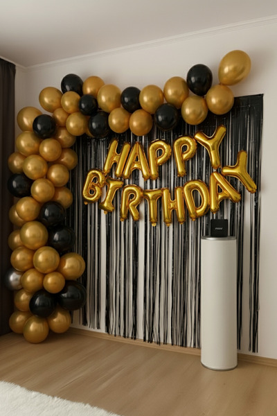 Baloncu Nene Σετ Χαρτοφύλακα Χρόνια Πολλά Μαύρο Χρυσό Σετ Διακοσμητικών Μπαλονιών για Πάρτι Γενεθλίων