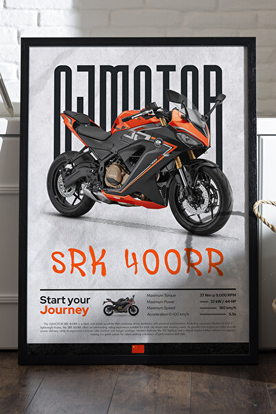 Duvarda Αφίσα QJ Motor SRK 400RR με μαύρο ξύλινο πλαίσιο, διακοσμητικός πίνακ...
