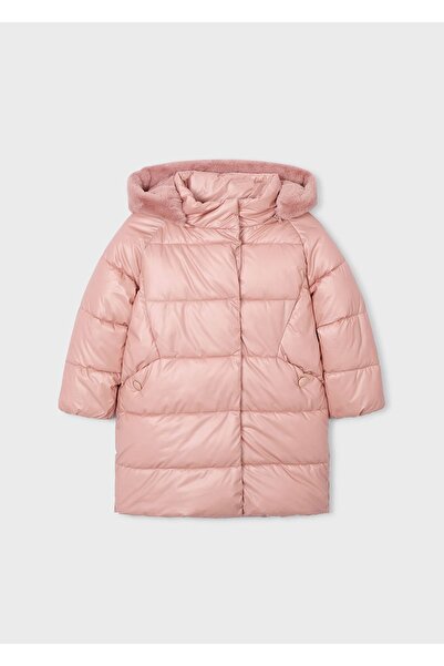 MAYORAL Girl's Fur Trimmed Hooded Long Coat 4447 Pink