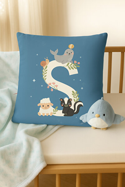 ALAMODECOR Husă pentru pernă pentru băieți, cu două fețe, digitală, cu imprimeu culoare albastră, litera S