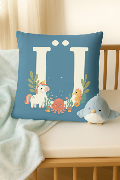 ALAMODECOR Момчешка стая Двустранен цифров печат Синя цвят Буква U Единична калъфка за възглавница