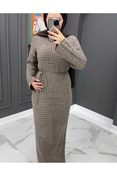 EZFER KADIN UZUN KOLLU FİLE ÖRGÜ TRİKO ELBİSE