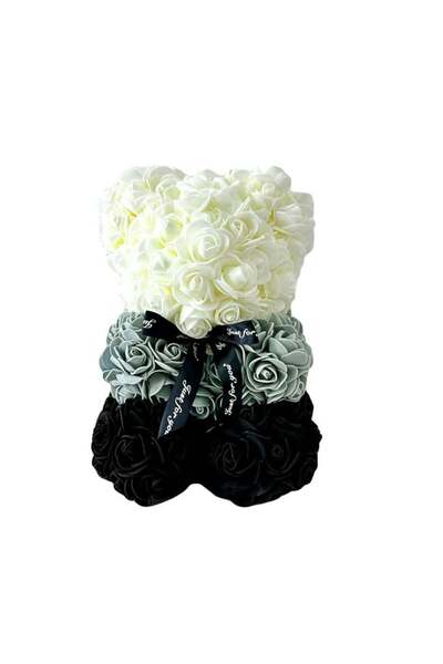 velve Ursulet Floral Teddy Bear Rainbow cu trandafiri din spuma hand-made, 25 cm, in cutie cadou, Negru