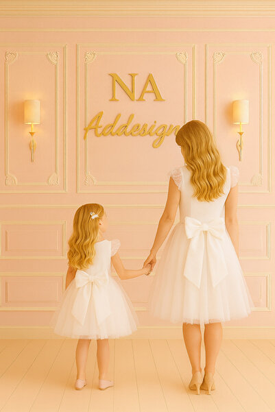 NA ADDESIGN Mother Daughter Matching Tulle Dress - White & Baby Pink - Double Crepe Top, Layered Tulle Skirt, Full Lining