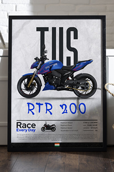 Duvarda TVS RTR 200 crni poster sa drvenim okvirom, dekorativna zidna slika m...