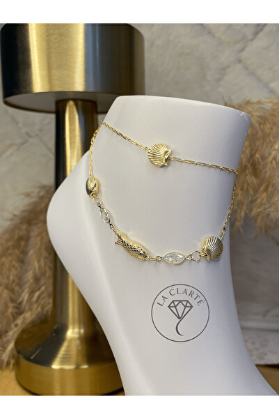 La Clarte Gold Color Anklet with Sea Shell and Fish Detail